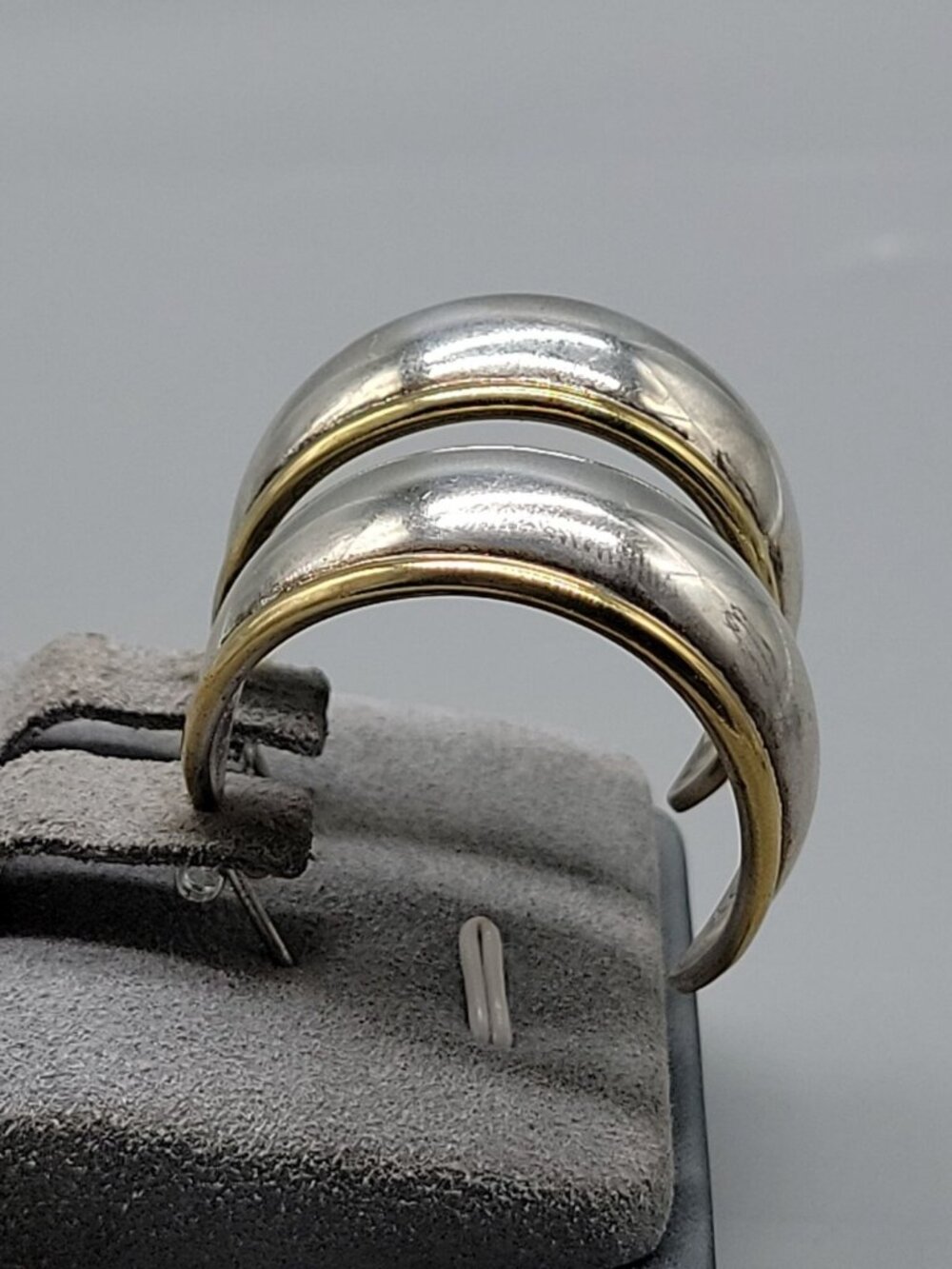 TB 107 Sterling Silver Post Earrings Chunky Half Hoop Mexico Gold Outline - Picture 2 of 16
